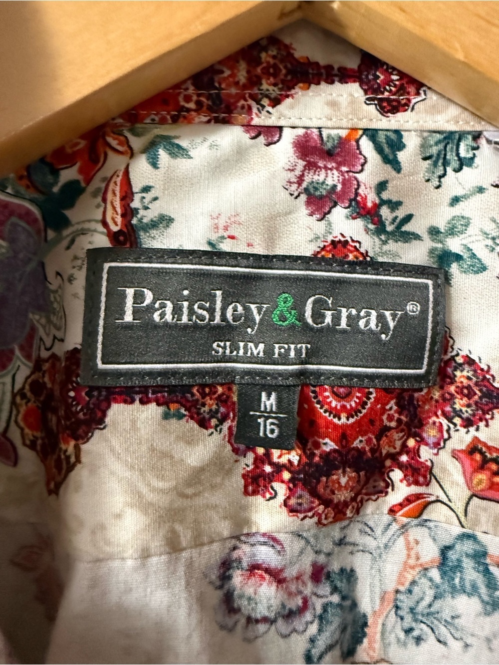Paisley & Gray Cream Shirt with Red, Teal & Orange Floral Men’s Slim Shirt 0154 - Picture 7 of 16